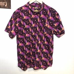 Super Massive Retro 80s 90s Bowling Alley Arcade Casino Carpet Print Shirt Sz LG